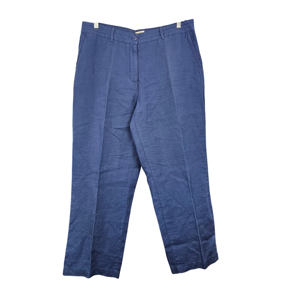 LL Bean Classic Fit Blue 100% Linen Straight Leg‎ Pants Women's 16 Petite 287695
